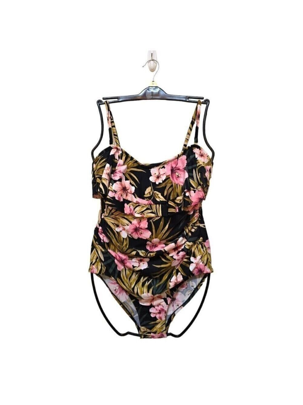 Kona Sol Tropical Double Flounce One Piece Swimsuit Sz L